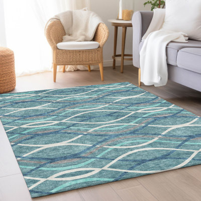 RILY Rag Mat ラグマット　青 Langley Street Lamanna Washable Abstract Indoor / Outdoor